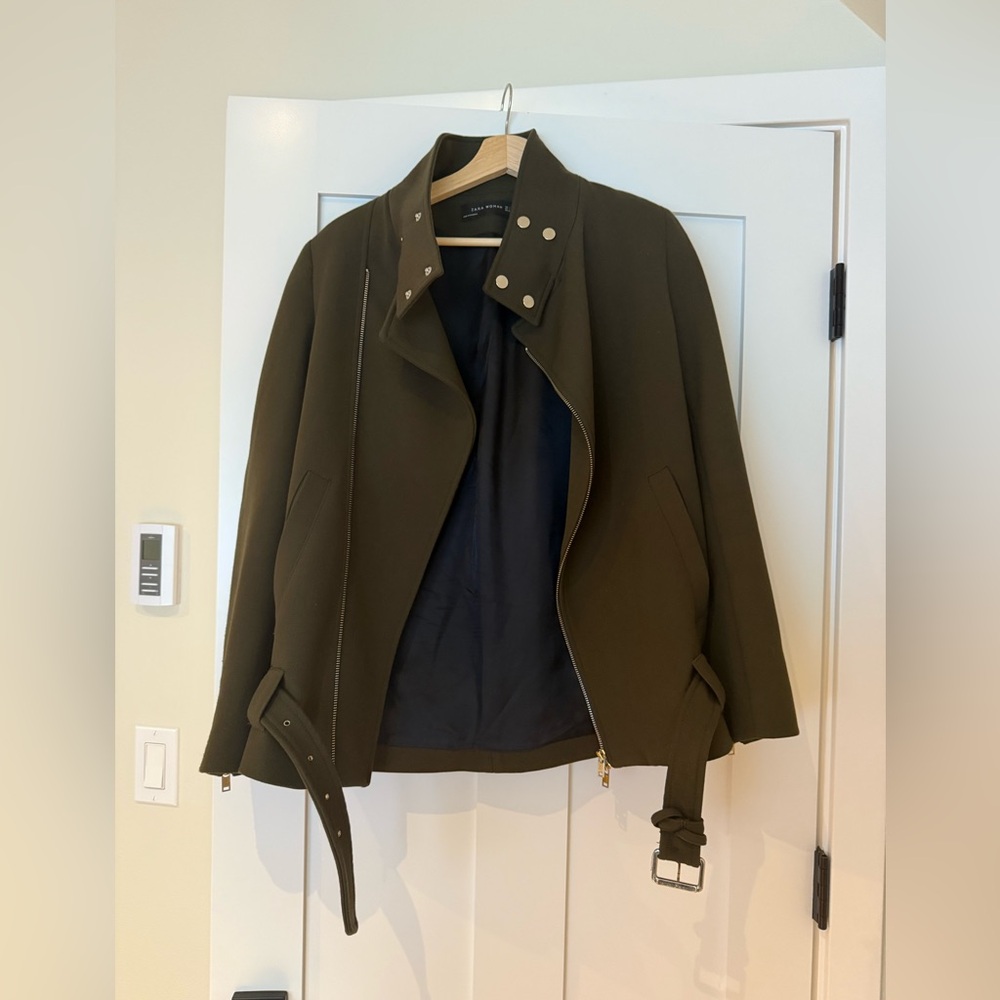 Zara Dark Olive funnel neck coat